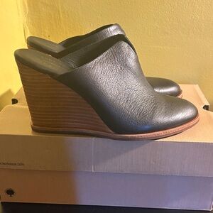 Kork-Ease Black Leather Wedge Clogs